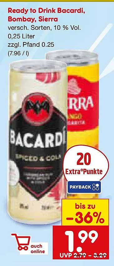 Ready to Drink Bacardi, Bombay, Sierra versch. Sorten, 10 % Vol., 0,25 Liter zzgl. Pfand 0.25