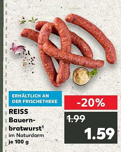 REISS Bauern-bratwurst¹ im Naturdarm je 100 g