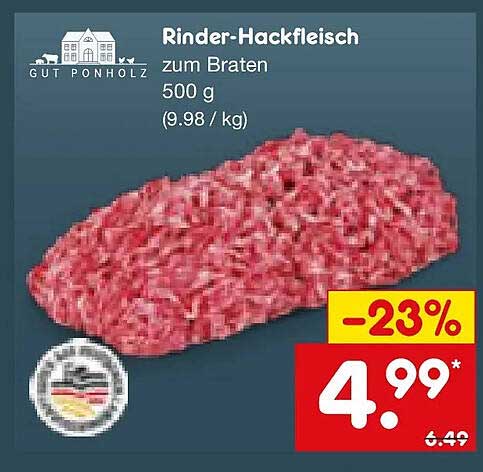 Rinder-Hackfleisch zum Braten 500 g (9.98 / kg)