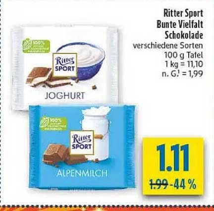 Ritter Sport Bunte Vielfalt Schokolade verschiedene Sorten 100 g Tafel
