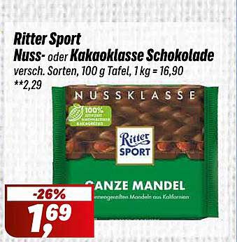 Ritter Sport Nuss- oder Kakaoklasse Schokolade