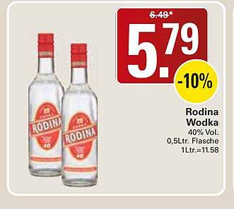 Rodina Wodka 40% Vol. 0,5Ltr. Flasche 1Ltr.=11.58