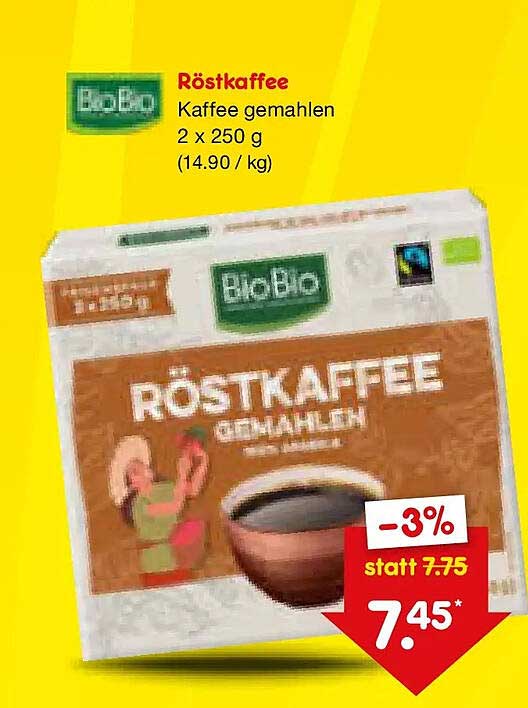 Röstkaffee Kaffee gemahlen 2 x 250 g (14.90 / kg)