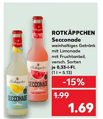 ROTKÄPPCHEN SeccOnade weinhaltiges Getränk mit Limonade mit Fruchtanteil, versch. Sorten je 0,33-l-Fl. (1 l = 5.13)