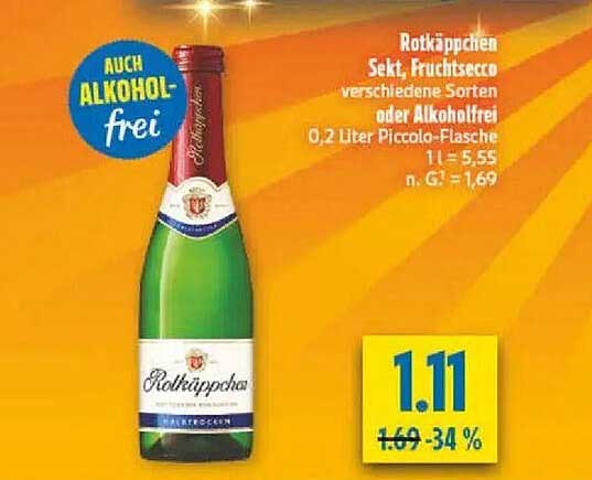 Rotkäppchen Sekt, Fruchtsecco verschiedene Sorten oder Alkoholfreie 0,2 Liter Piccolo-Flasche