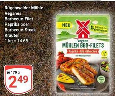 Rügenwalder Mühle Veganes Barbecue-Filet Paprika oder Barbecue-Steak Kräuter