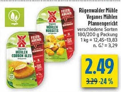 Rügenwalder Mühle Veganes Mühlen Pfannengericht verschiedene Sorten 180/200 g Packung 1 kg = 12,45–13,83 n. G. = 3,29