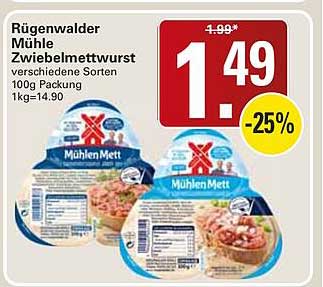 Rügenwalder Mühle Zwiebelmettwurst verschiedene Sorten 100g Packung 1kg=14.90