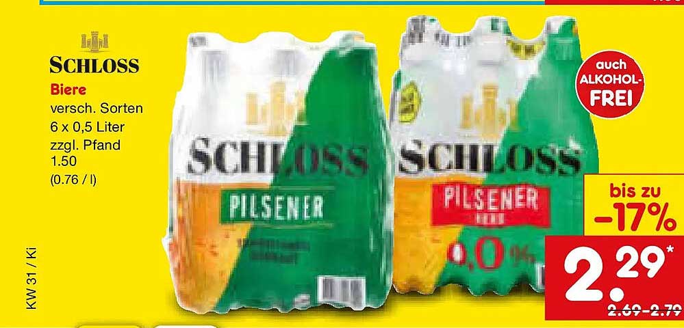 SCHLOSS Biere versch. Sorten 6 x 0.5 Liter zzgl. Pfand 1.50 (0.76 / l)