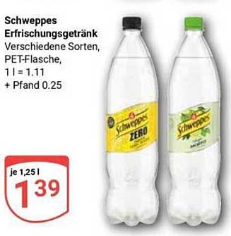 Schweppes Erfrischungsgetränk Verschiedene Sorten, PET-Flasche, 1 l = 1.11 + Pfand 0.25