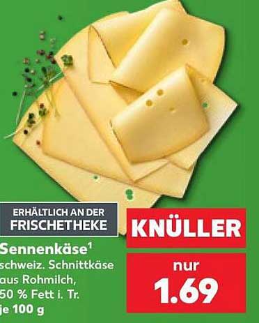Sennenkäse¹ schweiz. Schnittkäse aus Rohmilch, 50 % Fett i. Tr. je 100 g