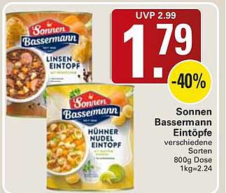 Sonnen Bassermann Eintöpfe verschiedene Sorten 800g Dose 1kg=2.24