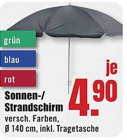 Sonnen-/Strandschirm versch. Farben, Ø 140 cm, inkl. Tragetasche