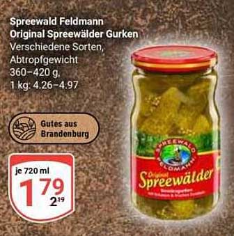 Spreewald Feldmann Original Spreewälder Gurken Verschiedene Sorten, Abtropfgewicht 360–420 g, 1 kg: 4,26–4,97