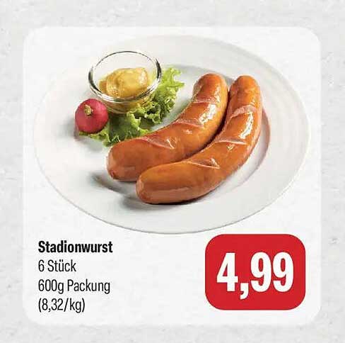 Stadionwurst 6 Stück 600g Packung (8,32/kg)