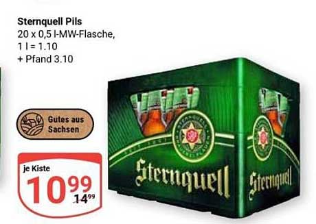 Sternquell Pils 20 x 0,5 l-MW-Flasche, 1 l = 1.10 + Pfand 3.10