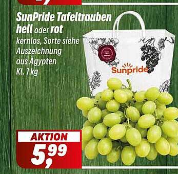 SunPride Tafeltrauben hell oder rot kernlos, Sorte siehe Auszeichnung aus Ägypten Kl. 1 kg