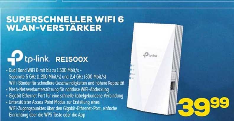 SUPERSCHNELLER WIFI 6 WLAN-VERSTÄRKER tp-link RE1500X