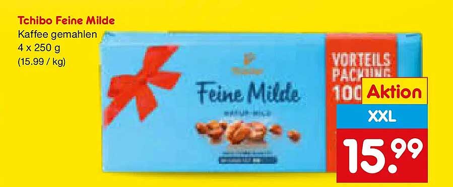 Tchibo Feine Milde Kaffee gemahlen 4 x 250 g (15.99 / kg)