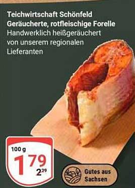 Teichwirtschaft Schönfeld Geräucherte, rotfleischige Forelle Handwerklich heißgeräuchert von unserem regionalen Lieferanten