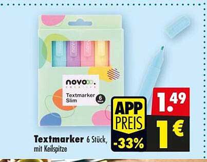 Textmarker 6 Stück, mit Keilspitze