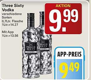 Three Sixty Vodka verschiedene Sorten 0,7Ltr. Flasche 1Ltr.=14.27 Mit App 1Ltr.=13.56