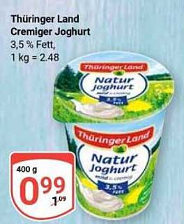 Thüringer Land Cremiger Joghurt 3,5 % Fett, 1 kg = 2.48