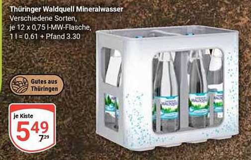 Thüringer Waldquell Mineralwasser Verschiedene Sorten, je 12 x 0,75 l-MW-Flasche, 1 l = 0.61 + Pfand 3.30
