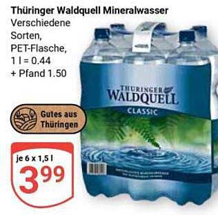 Thüringer Waldquell Mineralwasser Verschiedene Sorten, PET-Flasche, 1 l = 0,44 + Pfand 1.50