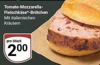 Tomate-Mozzarella-Fleischkäse*-Brötchen mit italienischen Kräutern