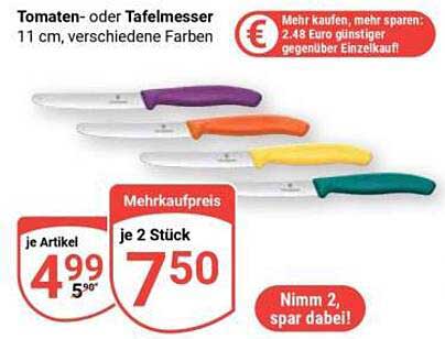 Tomaten- oder Tafelmesser 11 cm, verschiedene Farben