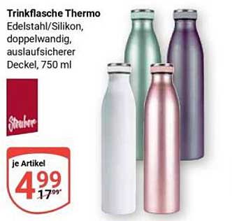 Trinkflasche Thermo Edelstahl/Silikon, doppelwandig, auslaufsicherer Deckel, 750 ml