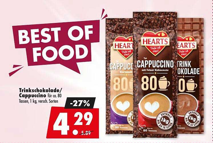 Trinkschokolade/ Cappuccino für ca. 80 Tassen, 1 kg, versch. Sorten