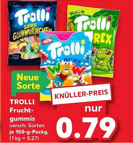 TROLLI Frucht-gummis versch. Sorten je 150-g-Packg. (1 kg = 5.27)