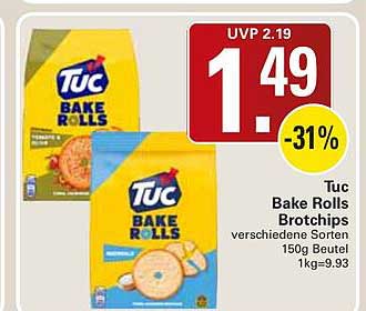 Tuc Bake Rolls Brotchips verschiedene Sorten 150g Beutel 1kg=9.93