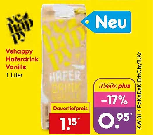Vehappy Haferdrink Vanille 1 Liter