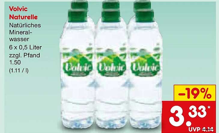Volvic Naturelle Natürliches Mineralwasser 6 x 0,5 Liter zzgl. Pfand 1.50 (1.11 / l)
