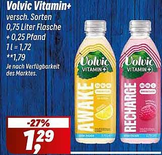 Volvic Vitamin+ versch. Sorten 0,75 Liter Flasche + 0,25 Pfand 1 l = 1,72 **1,79 je nach Verfügbarkeit des Marktes.