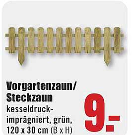 Vorgartenzaun/Steckzaun kesseldruck-imprägniert, grün, 120 x 30 cm (B x H)