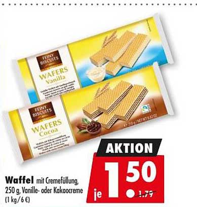 Waffel mit Cremefüllung, 250 g, Vanille- oder Kakaocreme