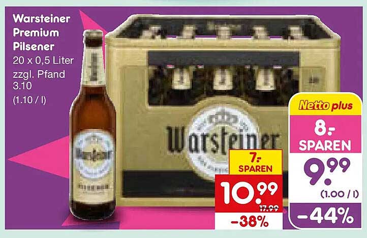 Warsteiner Premium Pilsener 20 x 0,5 Liter zzgl. Pfand 3.10 (1.10 / l)