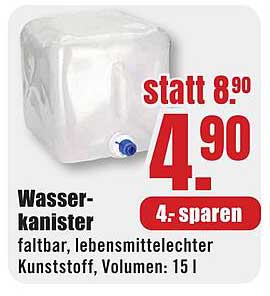 Wasser-kanister faltbar, lebensmittelechter Kunststoff, Volumen: 15 l