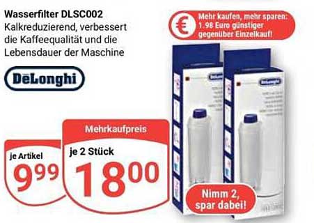 Wasserfilter DLSC002 Kalkreduzierend, verbessert die Kaffeequalität und die Lebensdauer der Maschine