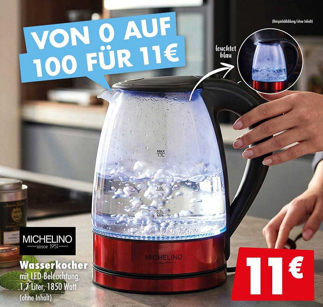 Wasserkocher mit LED-Beleuchtung, 1,7 Liter, 1850 Watt (ohne Inhalt)