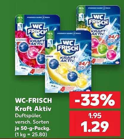 WC-FRISCH Kraft Aktiv Duftspüler, versch. Sorten je 50-g-Packg. (1 kg = 25.80)