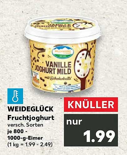 WEIDEGLÜCK Fruchtjoghurt versch. Sorten je 800 - 1000-g-Eimer (1 kg = 1.99 - 2.49)