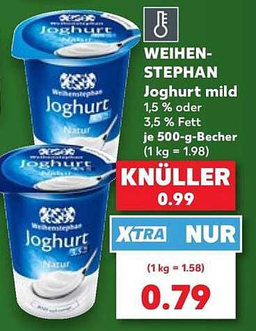 WEIHEN-STEPHAN Joghurt mild 1,5 % oder 3,5 % Fett je 500-g-Becher (1 kg = 1,98)
