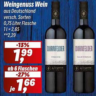 Weingenuss Wein aus Deutschland versch. Sorten 0,75 Liter Flasche 1 l = 2,65 **2,29