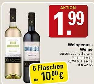 Weingenuß Weine verschiedene Sorten, Rheinhessen 0,75Lt. Flasche 1Ltr.=2,65