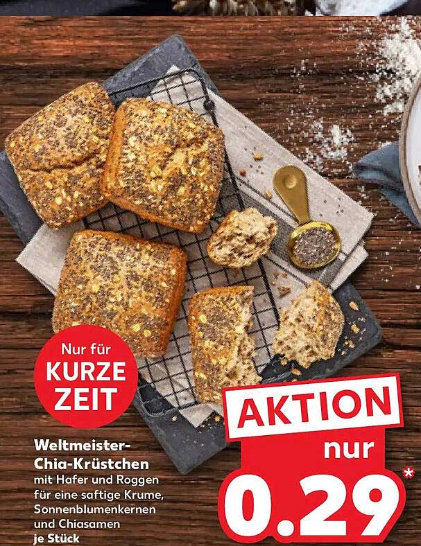 Weltmeister-Chia-Krüstchen mit Hafer und Roggen für eine saftige Krume, Sonnenblumenkernen und Chiasamen je Stück